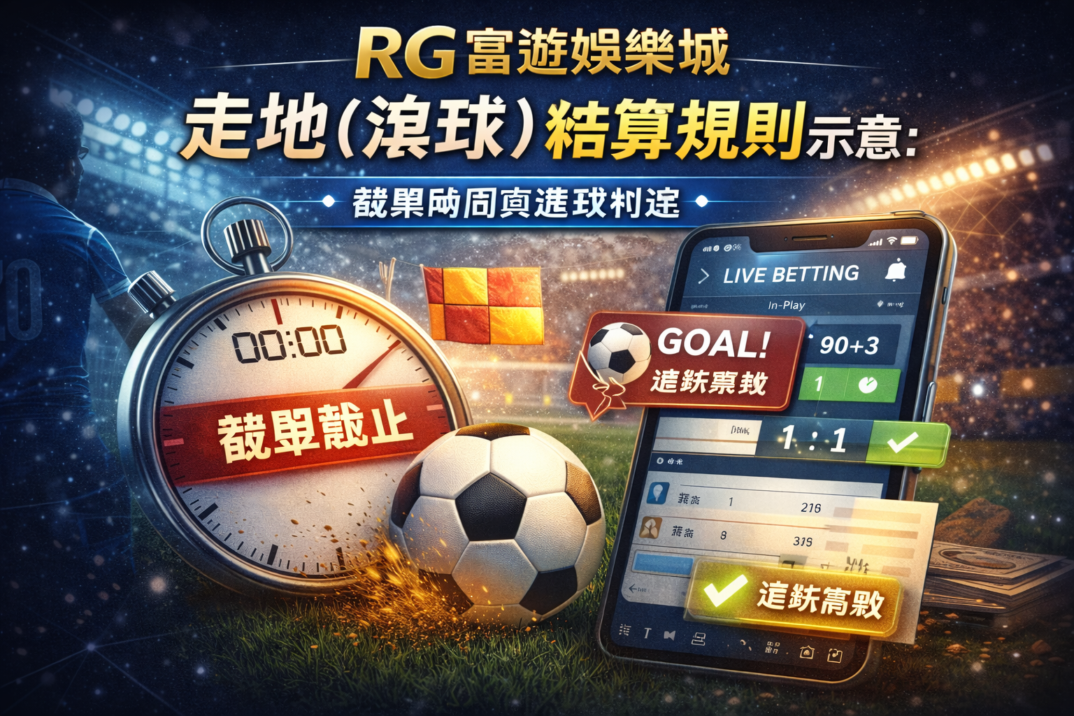 RG富遊娛樂城走地（滾球）結算規則示意：截單時間與進球判定