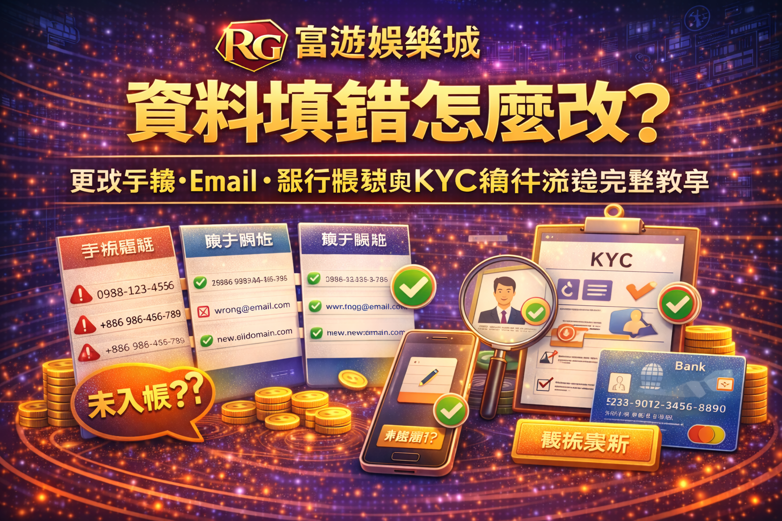 RG富遊娛樂城資料填錯怎麼改封面圖：更改手機、Email、銀行帳號與KYC補件流程完整教學