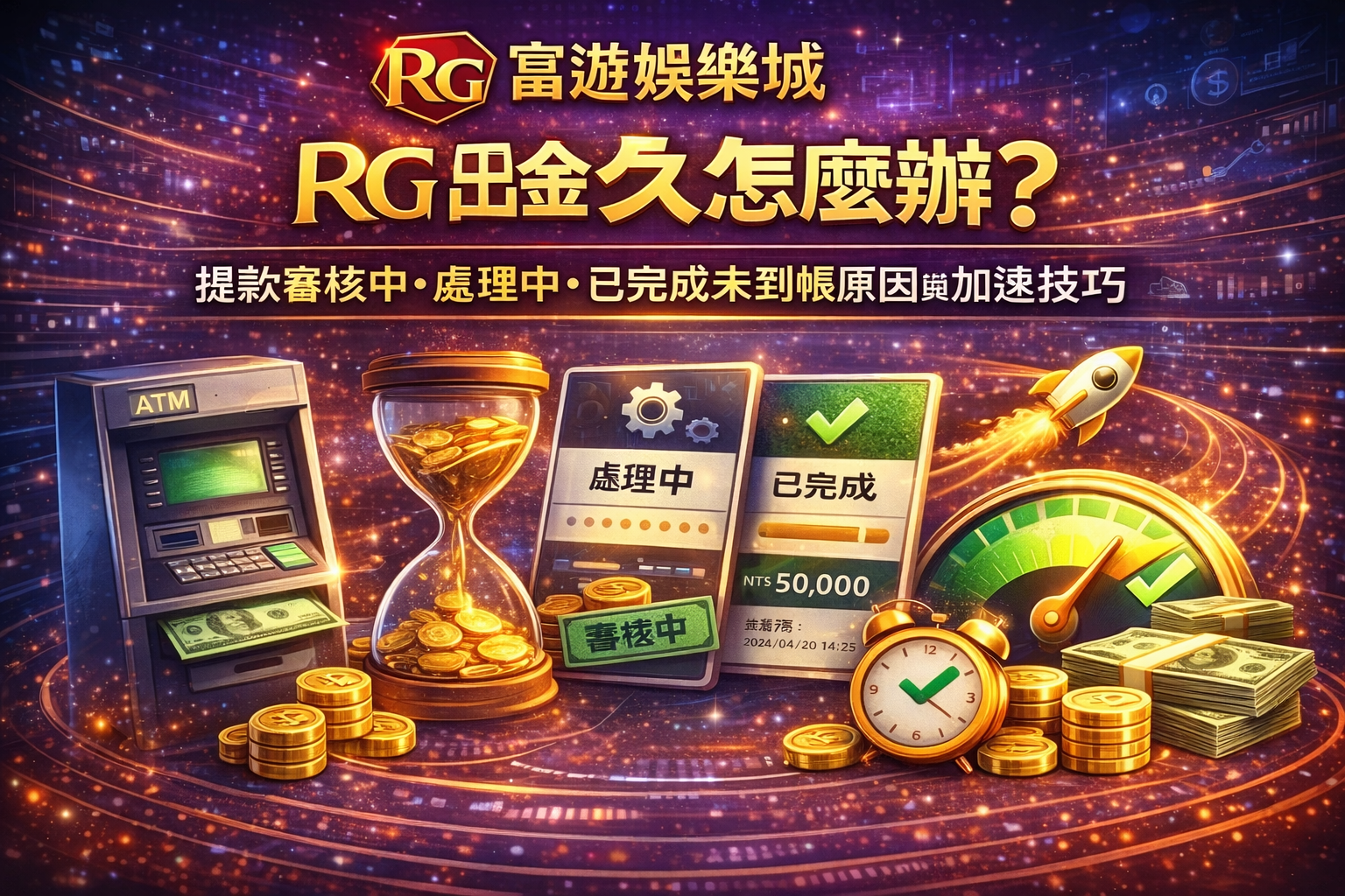 RG富遊娛樂城出金多久封面圖：提款審核中、處理中、已完成未到帳原因與加速技巧